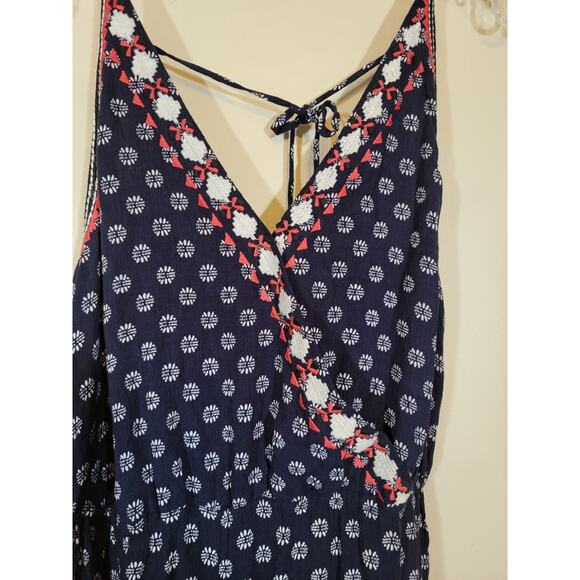 1. State Women's Floral Jumpsuit Embroidered Detail V Neck Blue Leg Slits Large - Picture 5 of 13